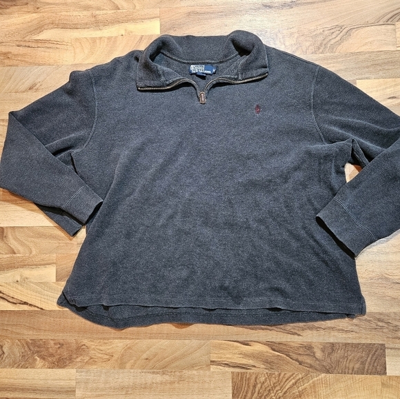 Polo Ralph Lauren Other - Polo Ralph Lauren 1/4 Zip Leather Pull tab Gray Long Sleeve Sweater XXL
